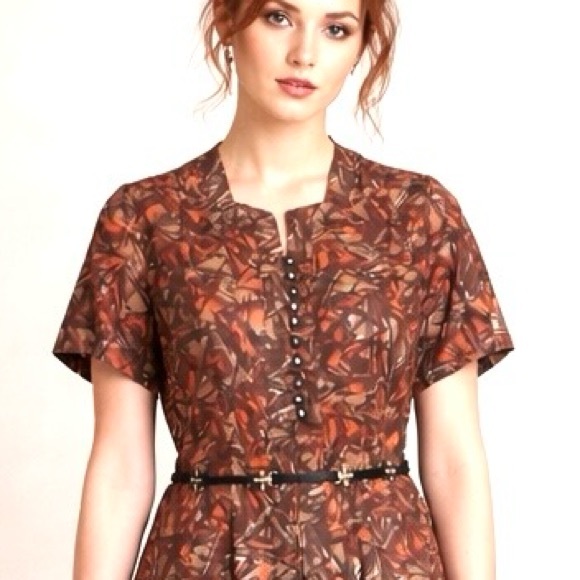 Vintage 50s Bespoke Autumn Jewel Shirtwaist Tea Dress - Picture 2 of 16